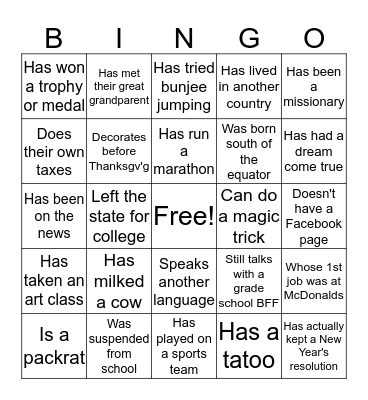 Find Someone Who....... Bingo Card