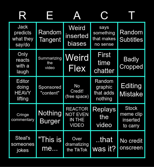 REACTOR BINGO (GOOD OR BAD) Bingo Card