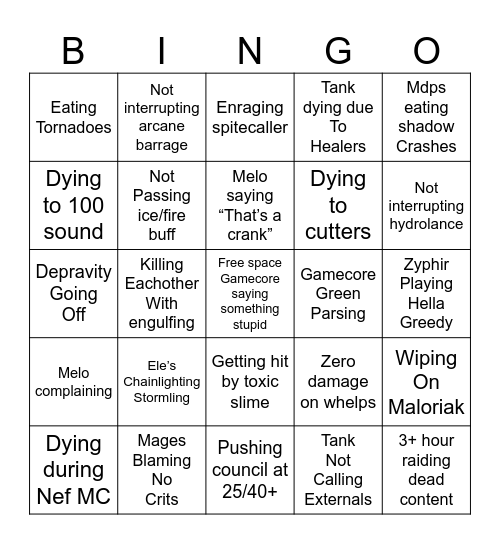 Baboons Raid Night Bingo Card