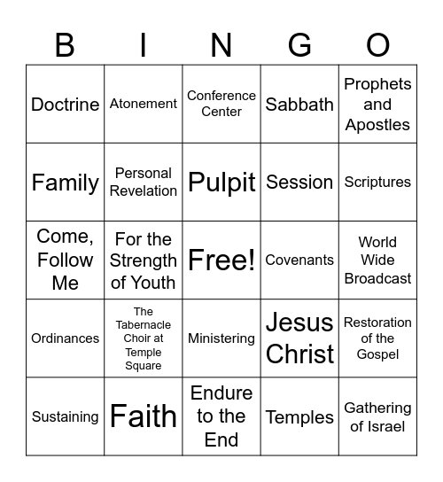 General Conference Bingo Card