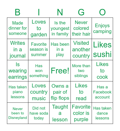 Get to Know You Bingo Card