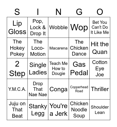 Singo.... With The Twist!! Bingo Card