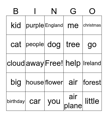 Famtel Bingo Sample Bingo Card