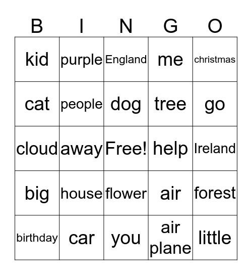 Famtel Bingo Sample Bingo Card