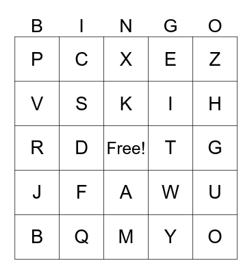 Uppercase Alphabet Bingo Card