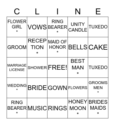 KYLEE & ANDREW WEDDING   Bingo Card