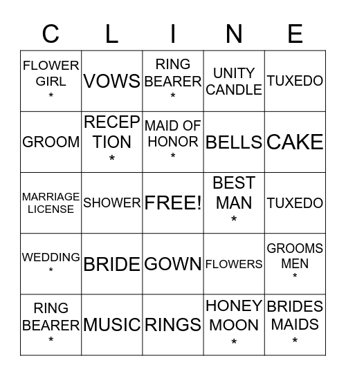 KYLEE & ANDREW WEDDING   Bingo Card