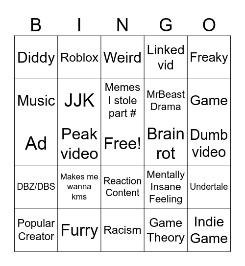 Recommended Bingo Card