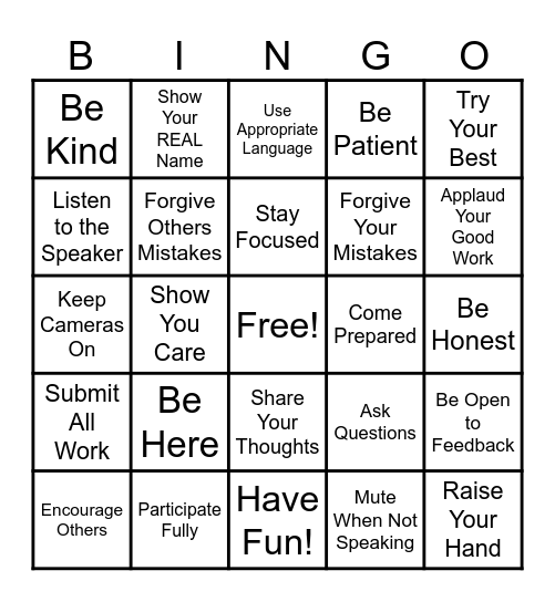 Ignite Norms Bingo! Bingo Card