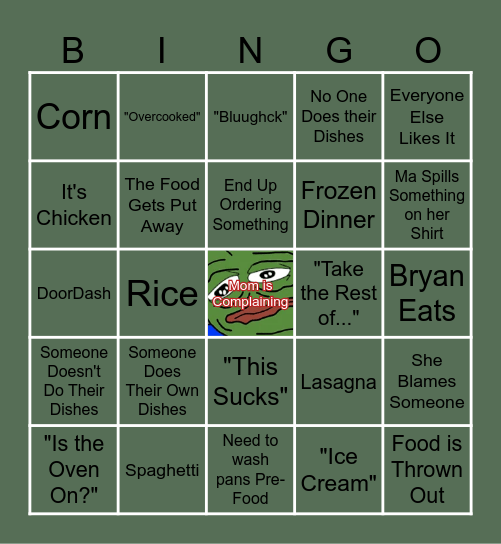 Ma Makes Dinner Bingo Card