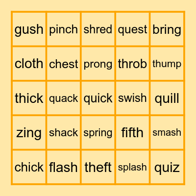 Digraph Blends Bingo Card