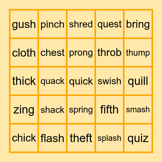 Digraph Blends Bingo Card