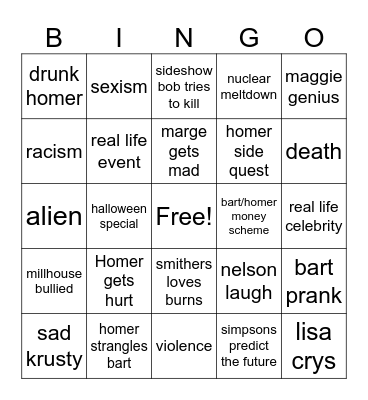 Simpsons Bingo Card