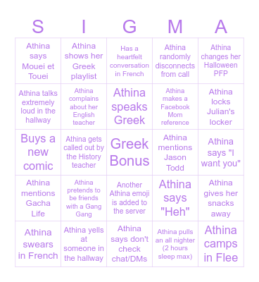 Georgina Bingo Card