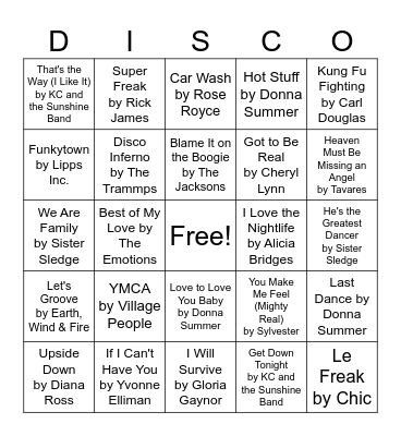 Disco Bingo Card