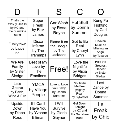 Disco Bingo Card