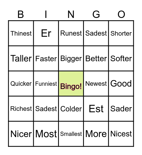 Comparative-superlative Bingo Card
