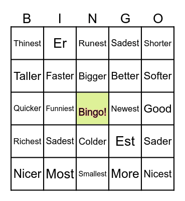 Comparative-superlative Bingo Card