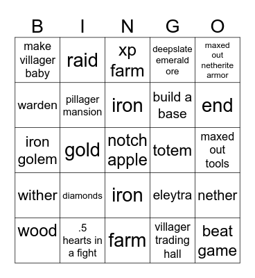 minecraft achives Bingo Card