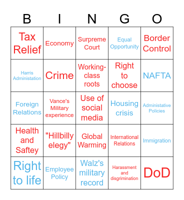 Vance V.S. Waltz Bingo Card