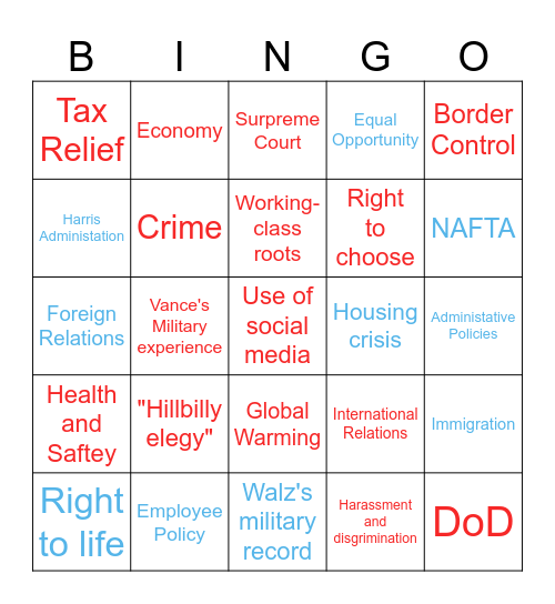 Vance V.S. Waltz Bingo Card