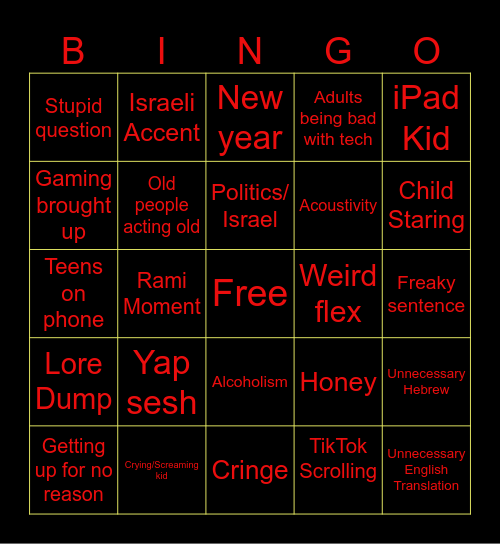 Rosh hashana Bingo Card