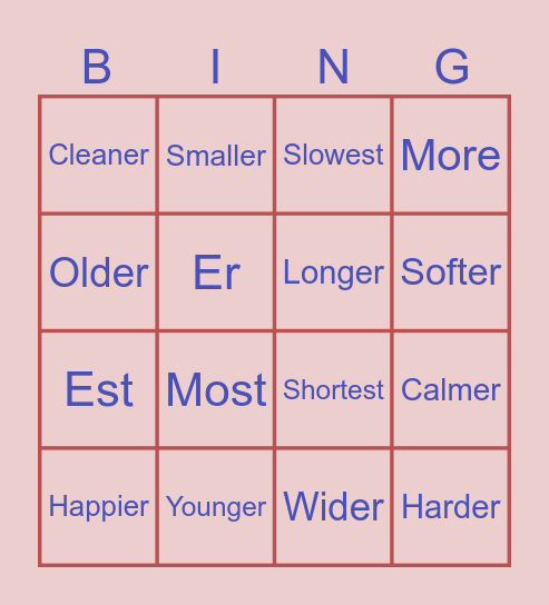 Comparative-superlative Bingo Card