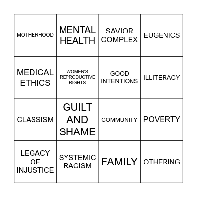 TAKE MY HAND Bingo Card