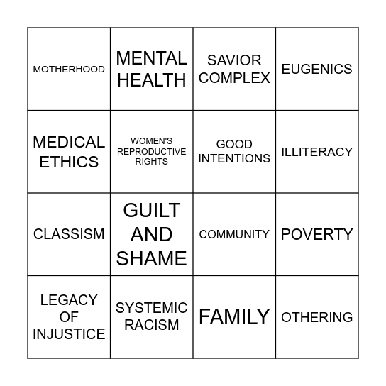 TAKE MY HAND Bingo Card