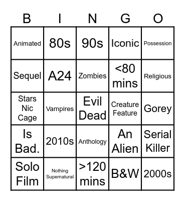 October Movie Bingo Card