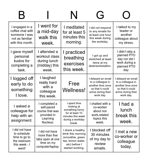 NA-80 Workplace Wellness Bingo Card