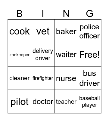 Occupations Bingo Card