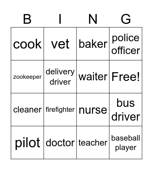 Occupations Bingo Card