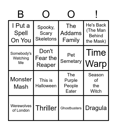 Halloween Song Bingo Card