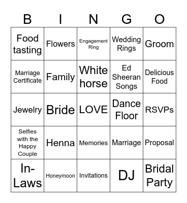 KP's Getting Married! Bingo Card