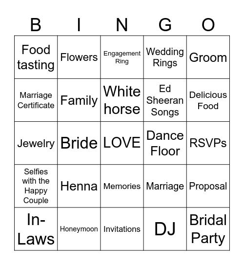 KP's Getting Married! Bingo Card