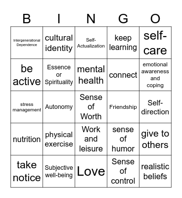 MENTAL HEALTH Bingo Card