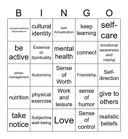 MENTAL HEALTH Bingo Card