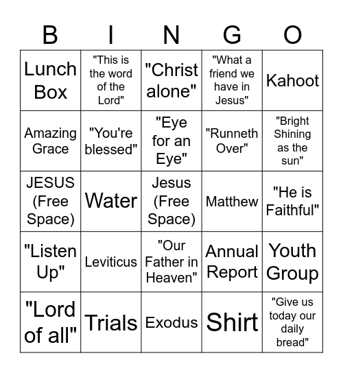 Youth-led Service Bingo Card