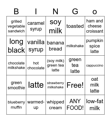 What would you like? Bingo Card