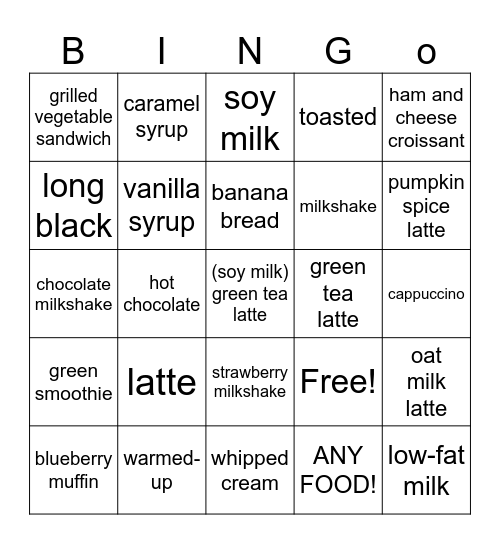 What would you like? Bingo Card