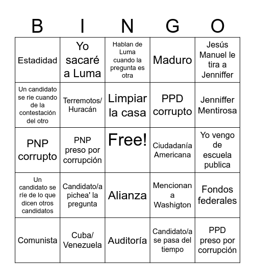 Elecciones 2024 Bingo Card