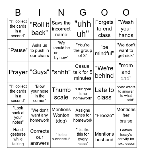 -- Bingo Card