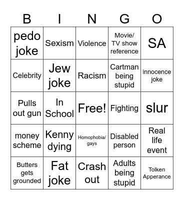 South Park Bingo Card