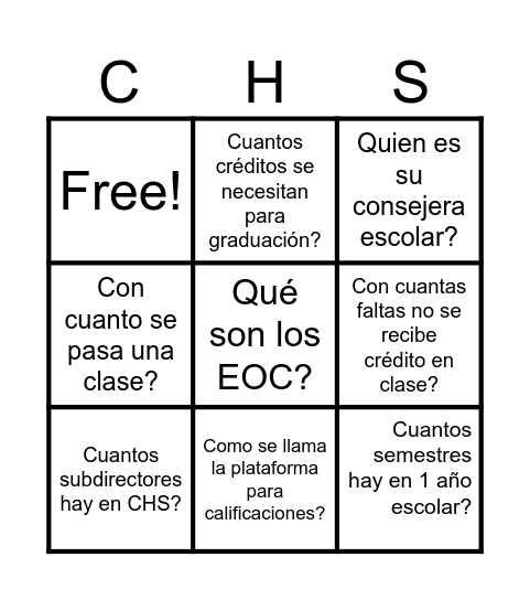 Noche ESL Bingo Card