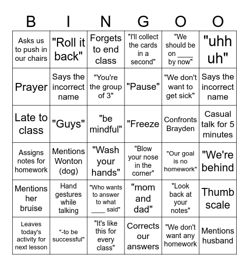 -- Bingo Card