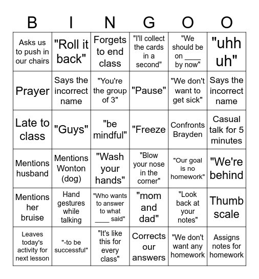 -- Bingo Card