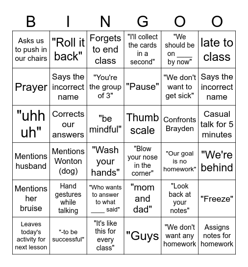 -- Bingo Card