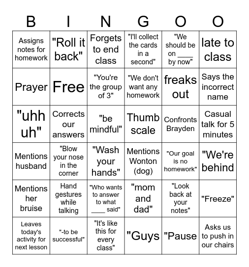 -- Bingo Card