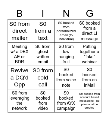 S0 Competition Bingo Card